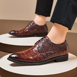 Crocodile pattern men's British pointed toe